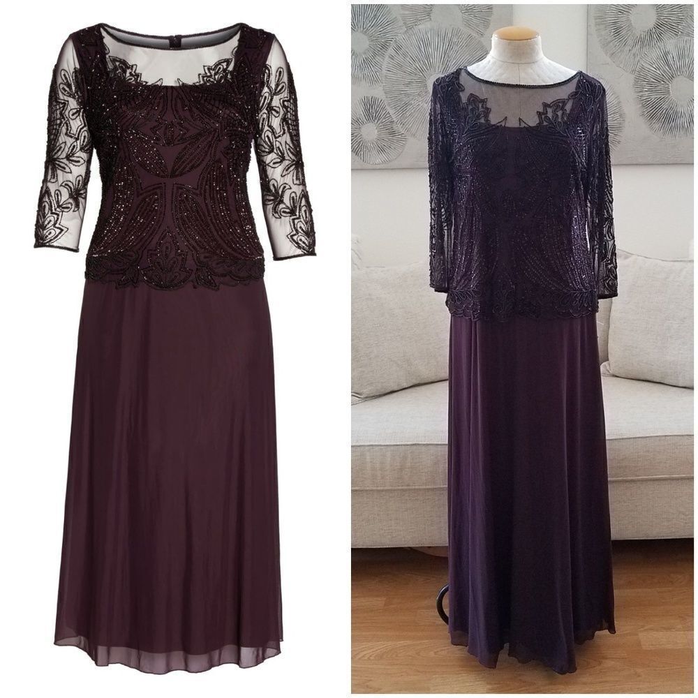 Pisarro Nights Beaded Illusion Gown sz 12